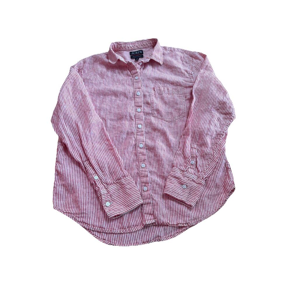 J.Crew Garçon Classic Fit Shirt Size 8 Red White Striped 100% Linen - Picture 2 of 5